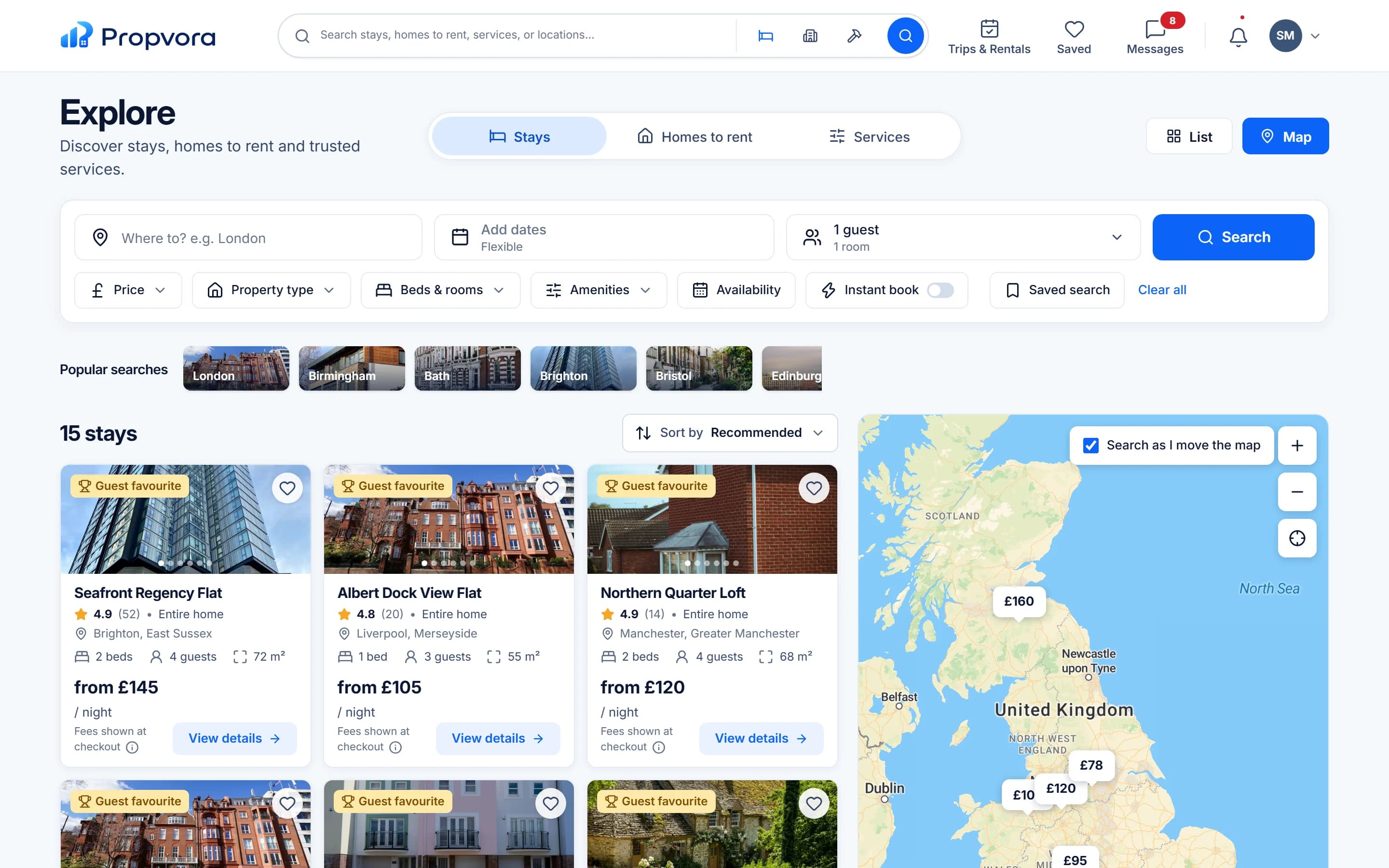 Propvora Explore: stays and homes to rent on a map